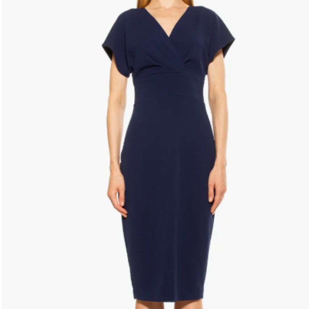 NWT Naomi Navy Drape Sheath Dress, S